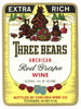 Three Bears Brand Vintage Petersburg Virginia Wine Label