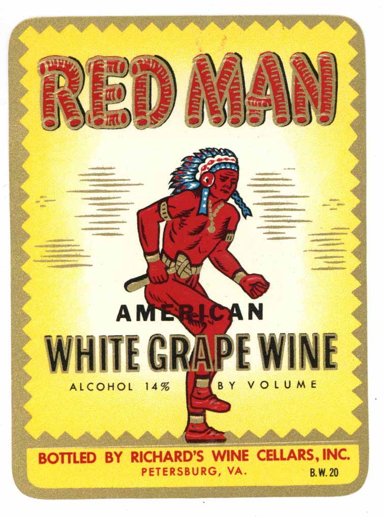 Red Man Brand Vintage Petersburg Virginia Grape Wine Label