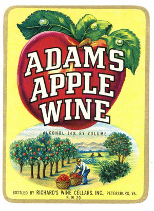Adams Apple Brand Vintage Petersburg Virginia Wine Label