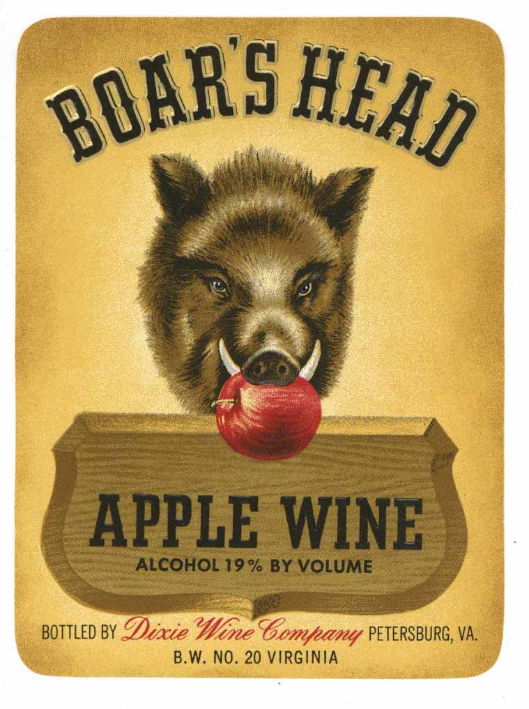 Boar's Head Brand Vintage Petersburg Virginia Apple Wine Label