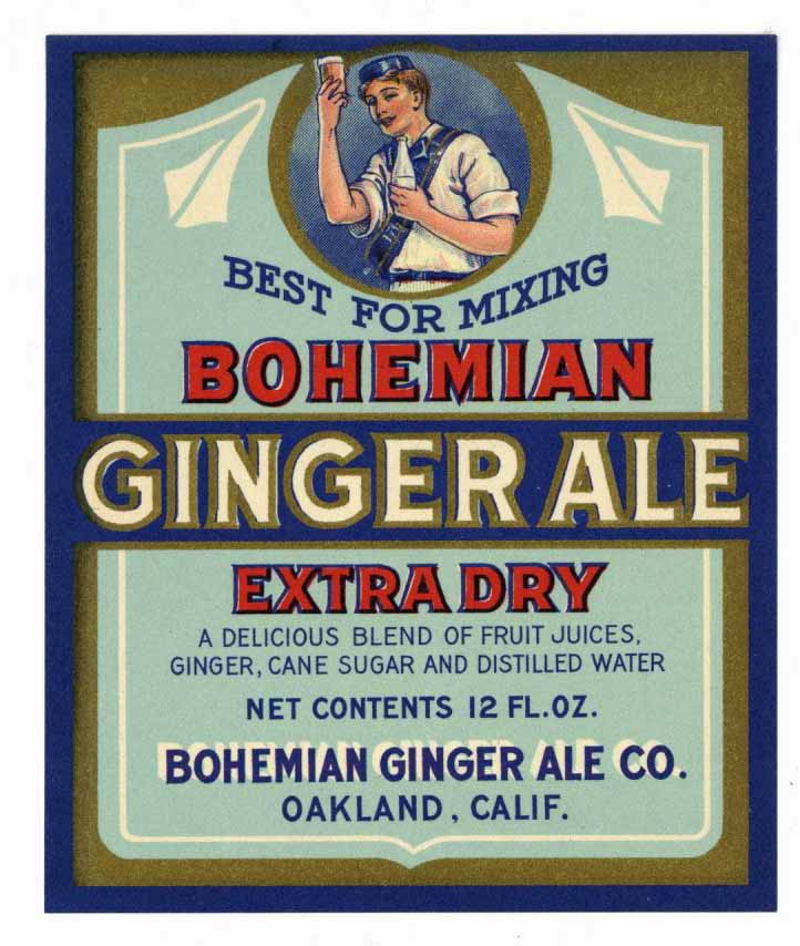 Bohemian Brand Vintage Oakland California Ginger Ale Bottle Label