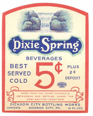 Dixie Springs Brand Vintage Soda Bottle Label