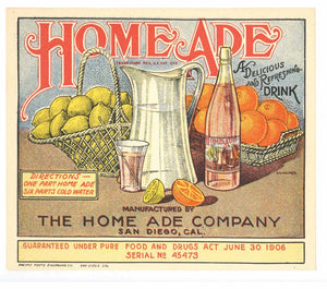 Home Ade Brand Vintage San Diego Bottle Label