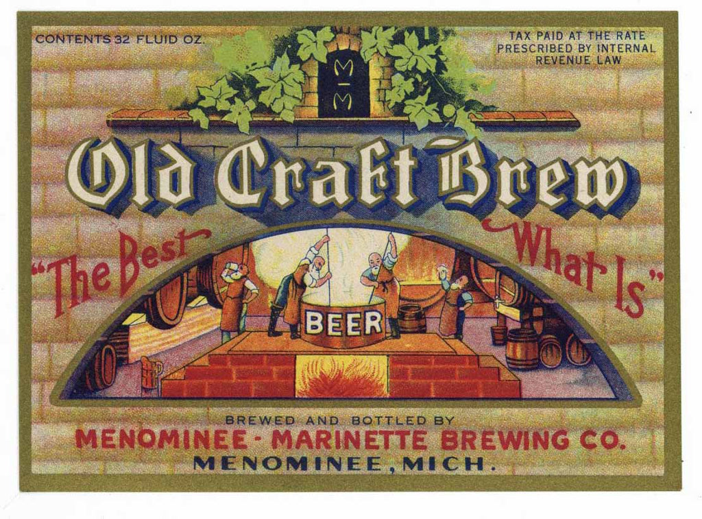 Old Craft Brew Brand Vintage Michigan Beer Bottle Label