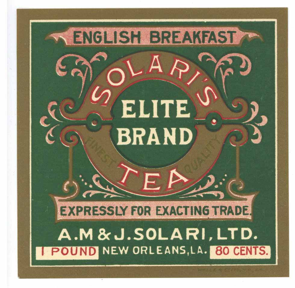 Solari's Elite Brand New Orleans Louisiana Tea Label