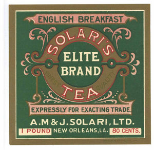Solari's Elite Brand New Orleans Louisiana Tea Label