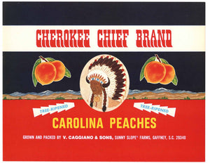 Cherokee Chief Brand Vintage Gaffney South Carolina Peach Crate Label