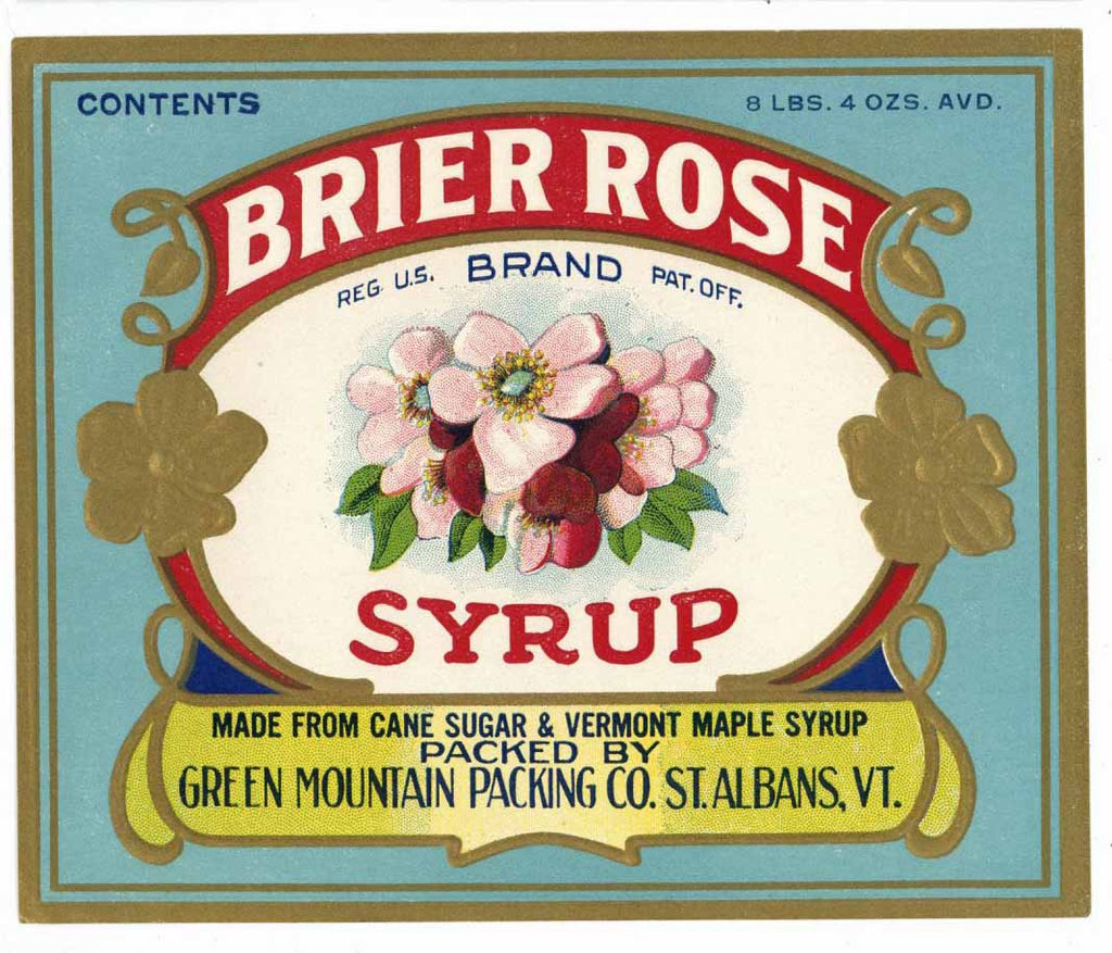 Brier Rose Brand Vintage Vermont Syrup Bottle Label