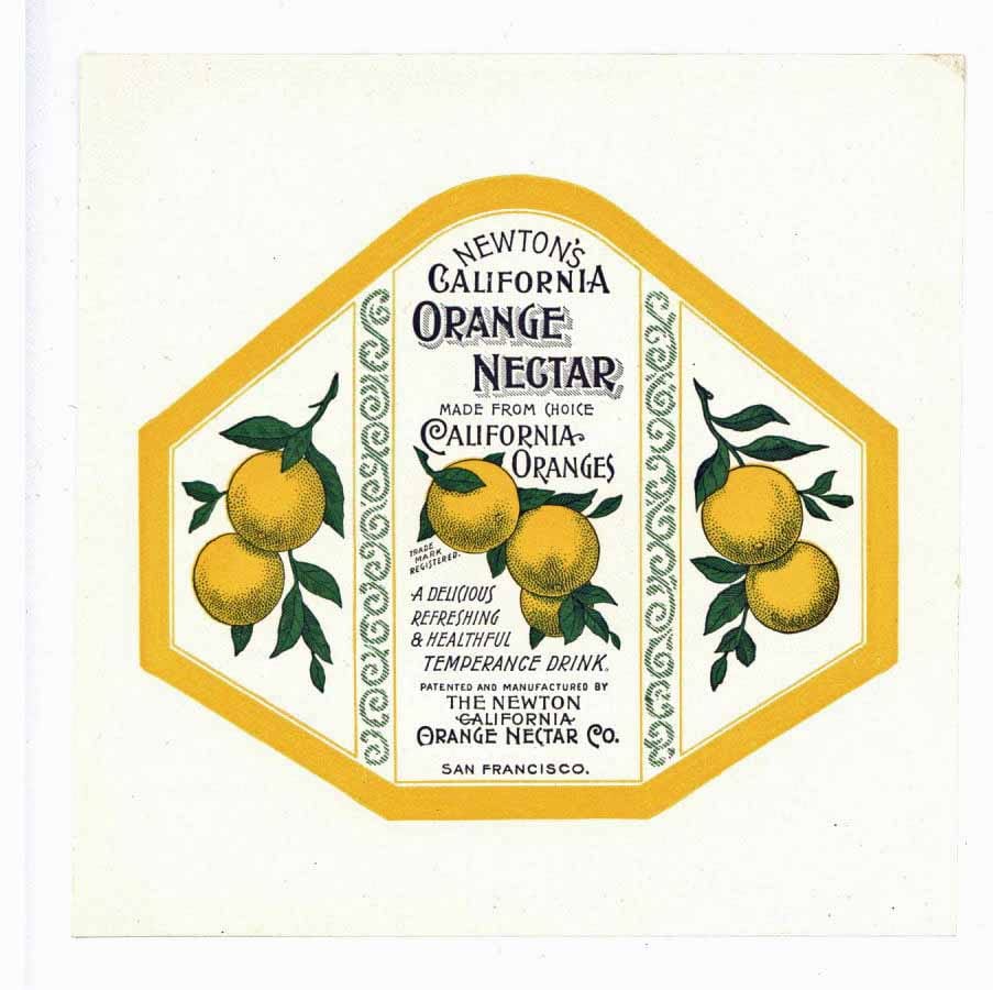 Newton's California Orange Nectar Brand Vintage Bottle Label