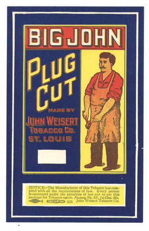 Big John Brand Vintage Plug Cut Tobacco Label