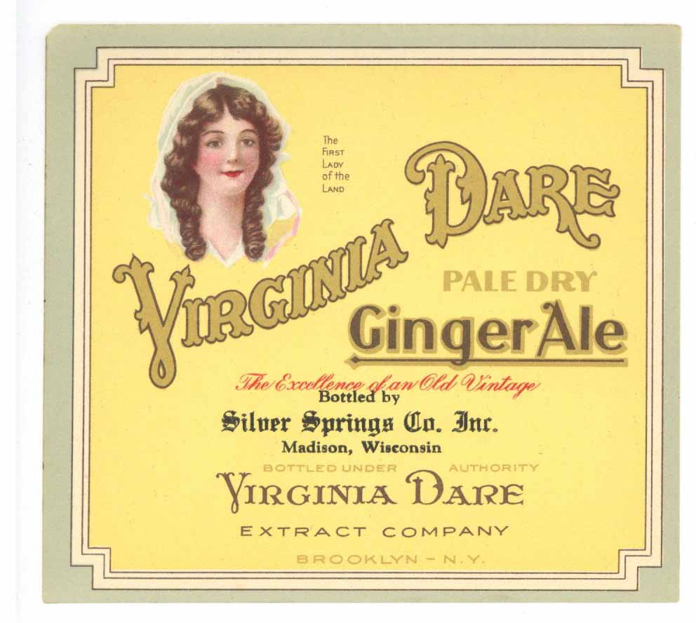 Virginia Dare Brand Vintage Ginger Ale Bottle Label