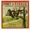 Pont-L'eveque Brand Vintage French Cheese Label, birds