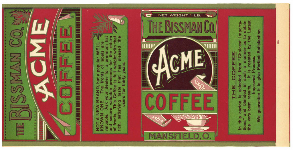 Acme Brand Vintage Mansfield Ohio Coffee Label, large