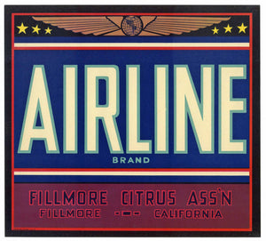 Airline Brand Vintage Fillmore California Orange Crate Label