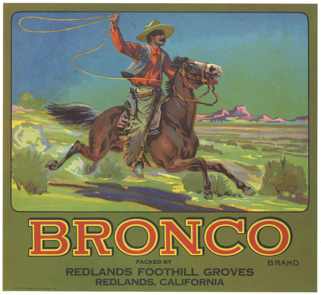 Bronco Brand Vintage Redlands Orange Crate Label