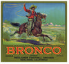 Bronco Brand Vintage Redlands Orange Crate Label, Navels