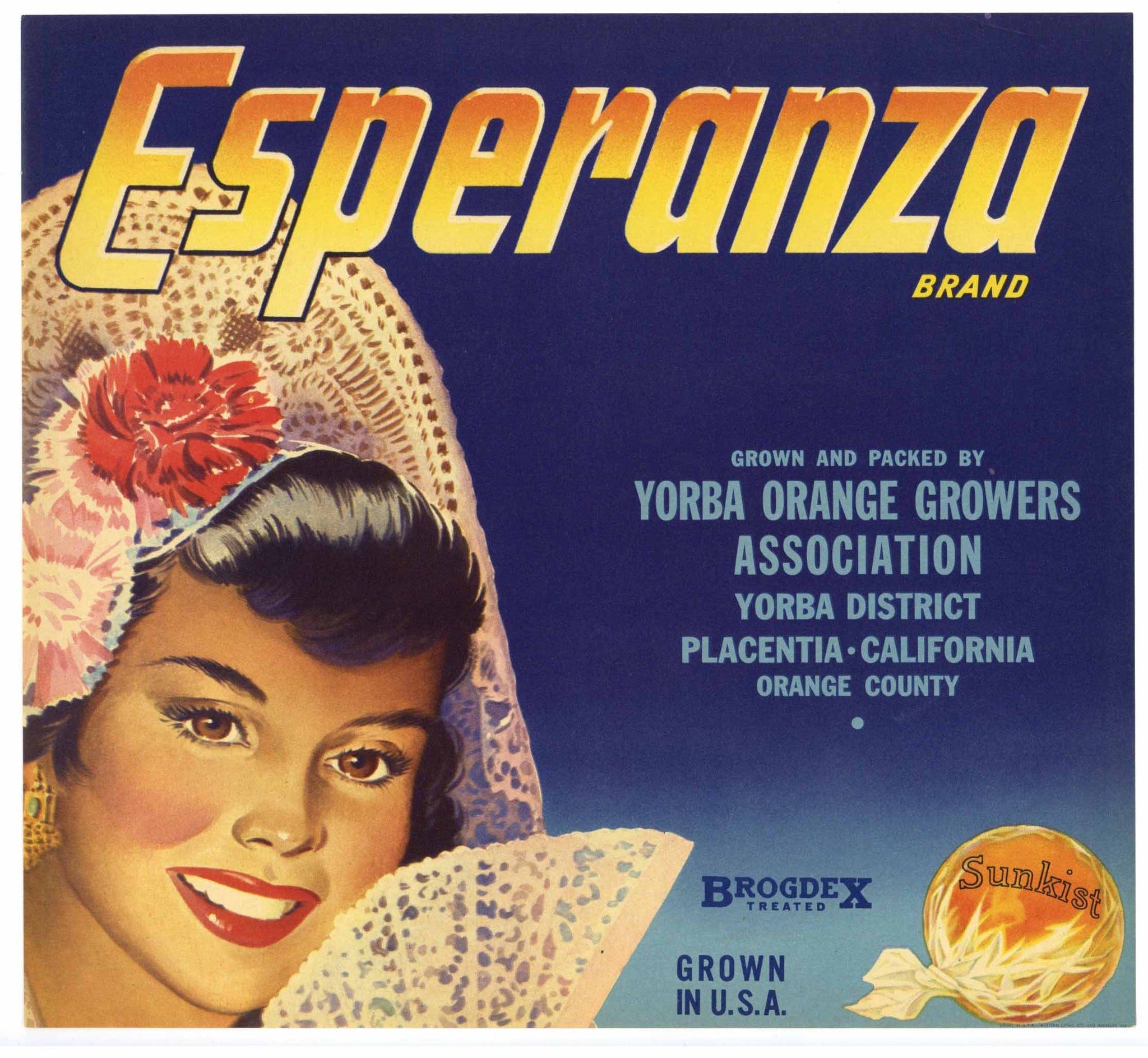 Esperanza Brand Vintage Placentia Orange Crate Label