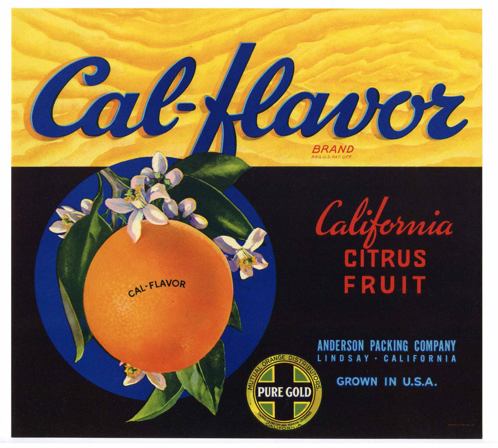 Cal-Flavor Brand Vintage Lindsay California Orange Crate Label