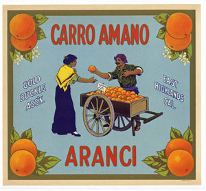 Carro Amano Brand Vintage East Highlands Orange Crate Label