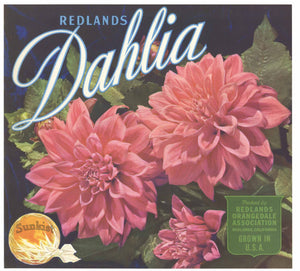 Dahlia Brand Vintage Redlands Orange Crate Label