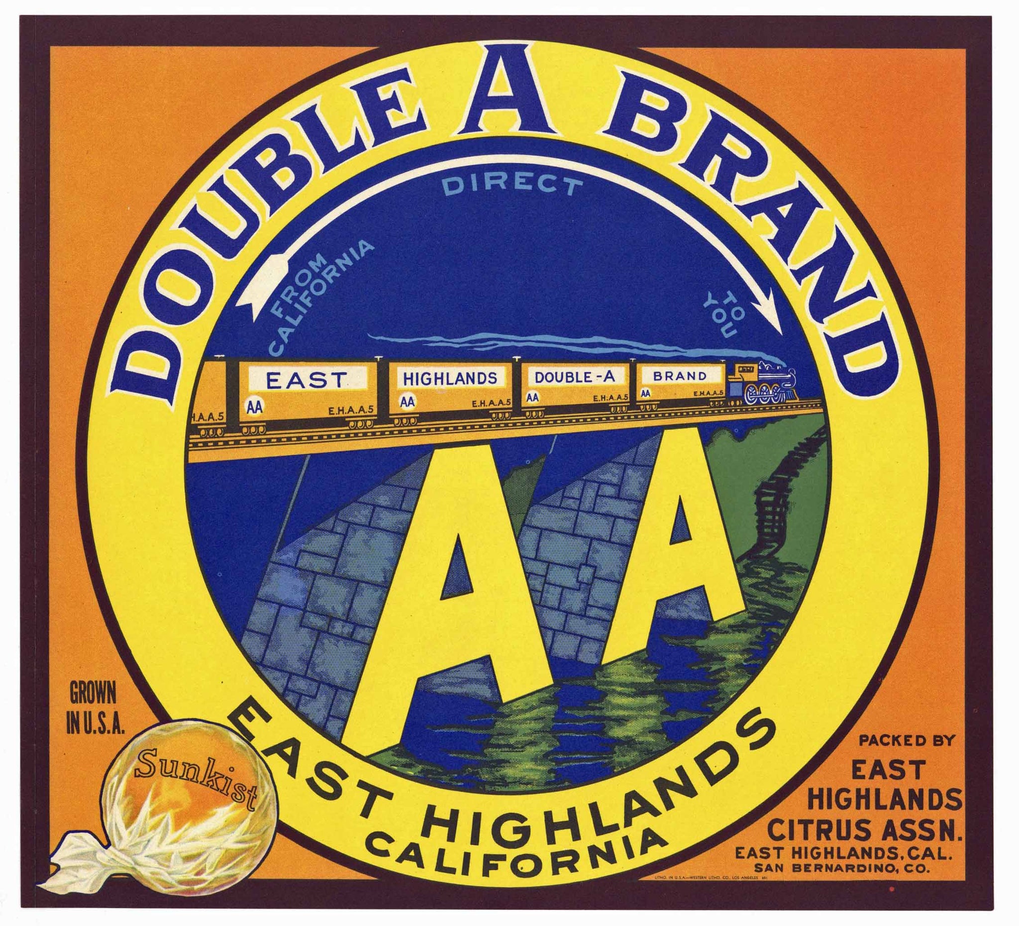 Double A Brand Vintage East Highlands Orange Crate Label