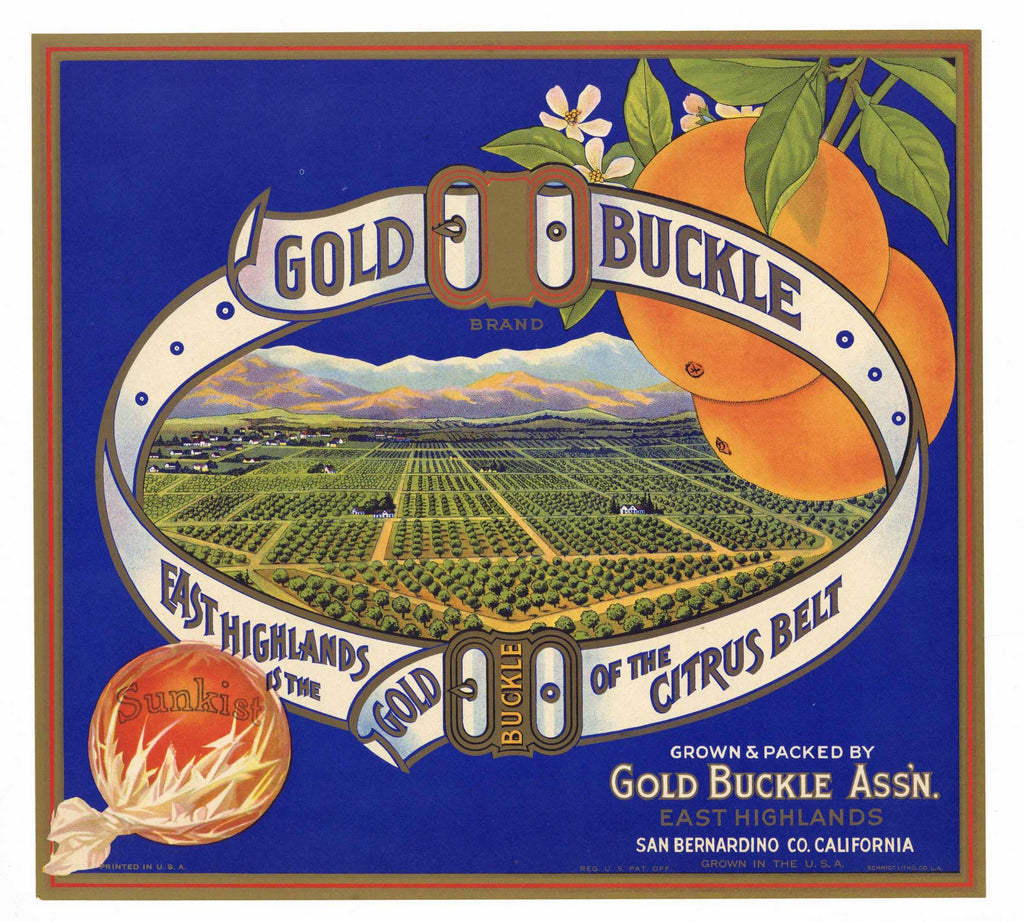 Gold Buckle Brand Vintage East Highlands Orange Crate Label