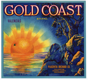 Gold Coast Brand Vintage Placentia Orange Crate Label