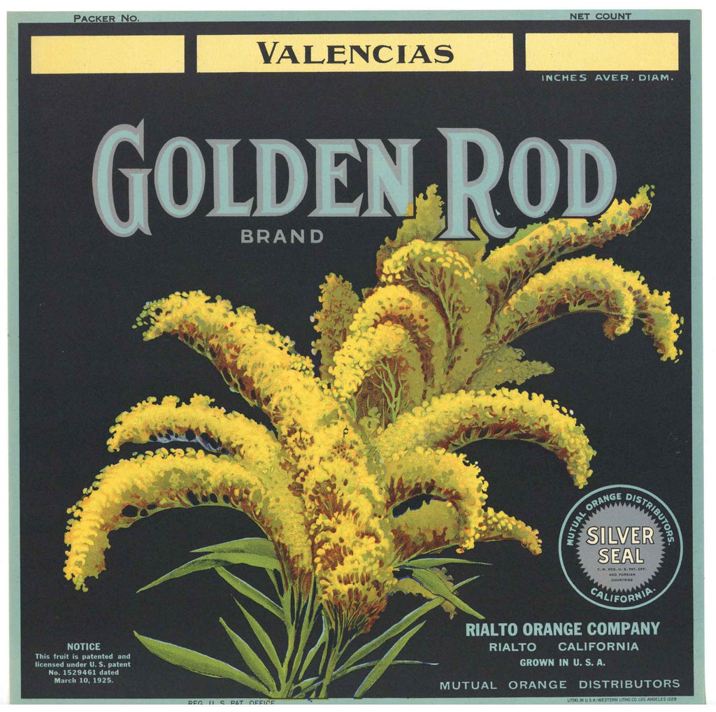 Golden Rod Brand Vintage Rialto Orange Crate Label, ht