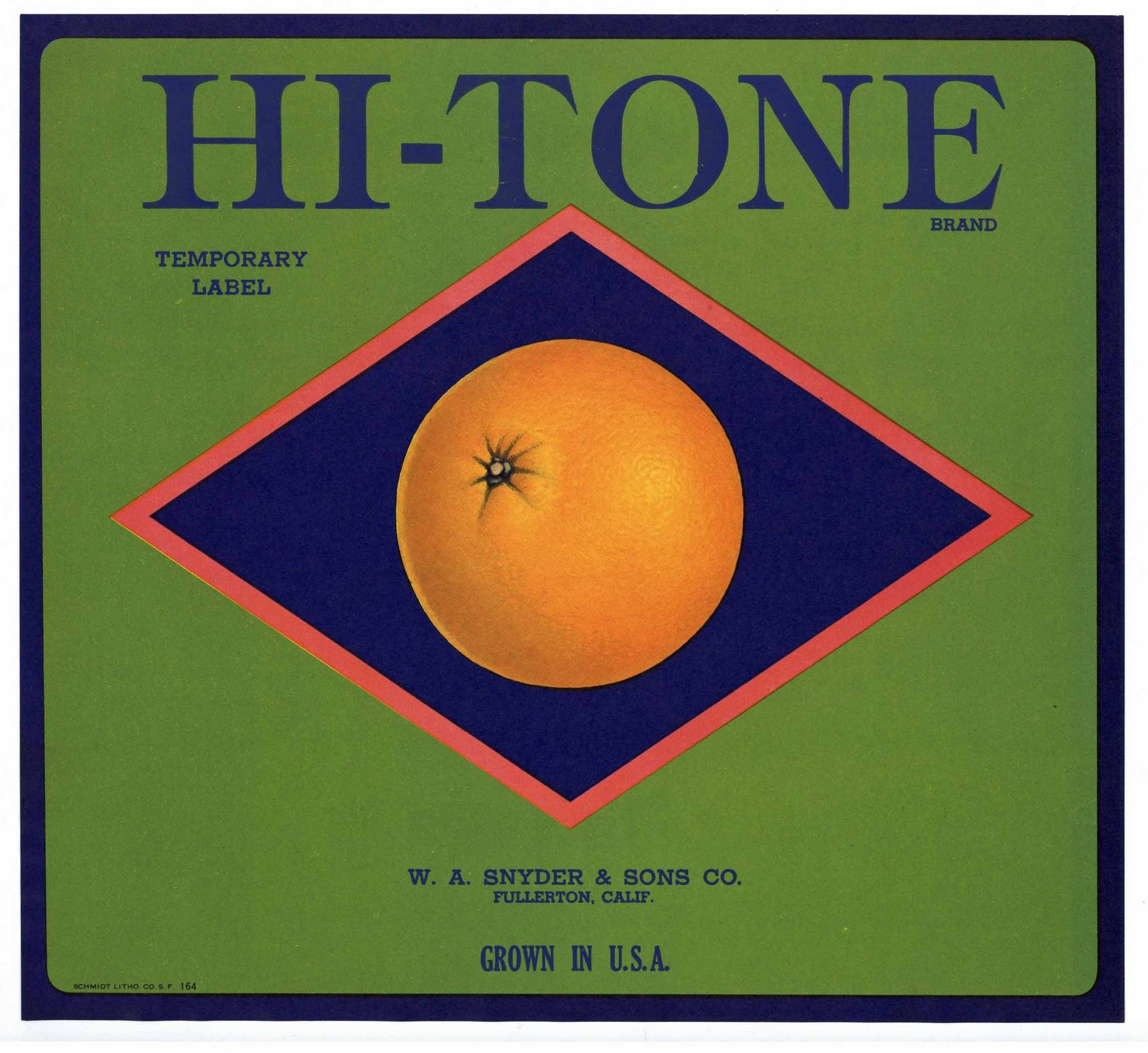 Hi-Tone Brand Vintage Fullerton Orange Crate Label, s