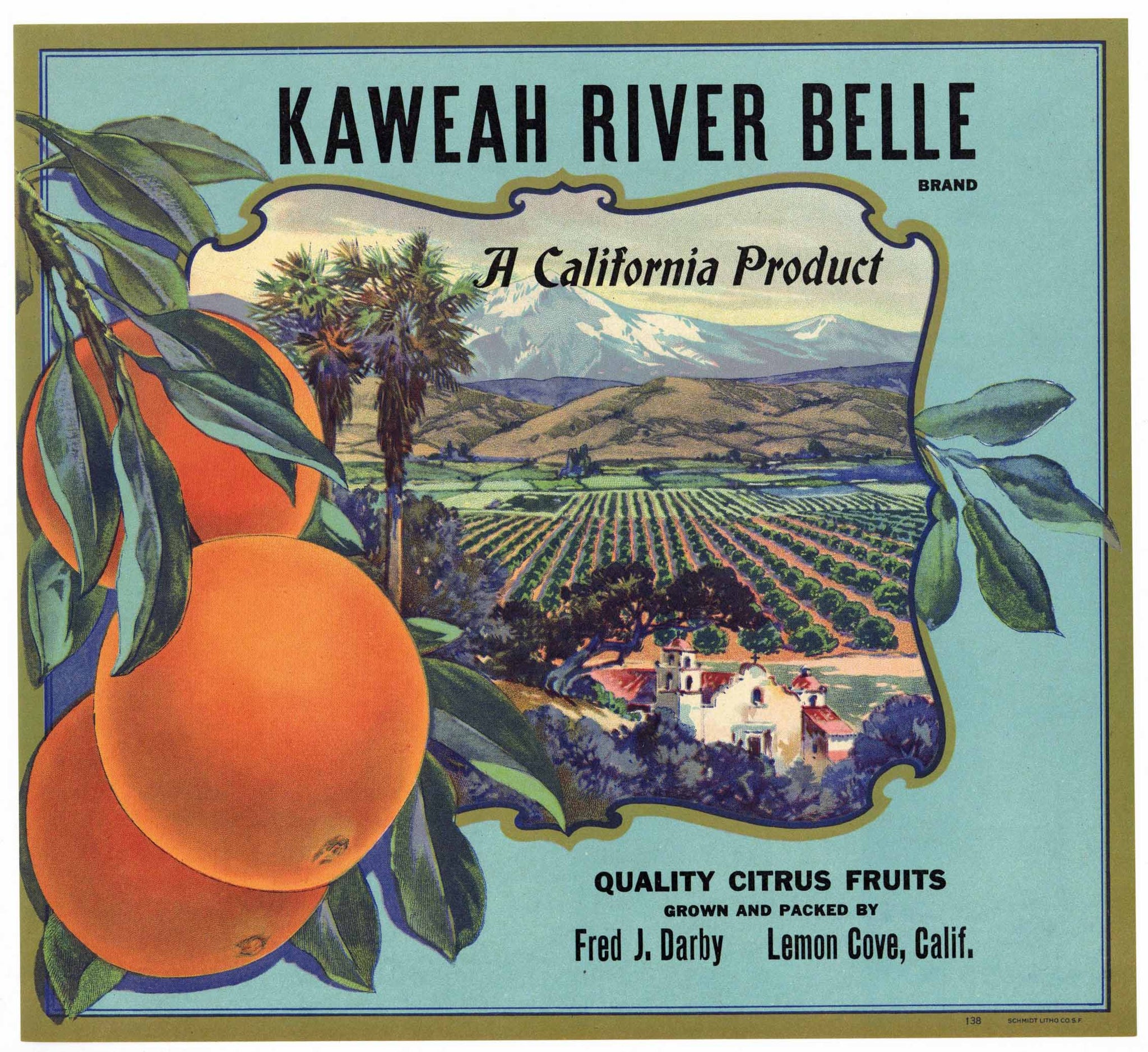 Kaweah River Belle Brand Vintage Tulare County Orange Crate Label
