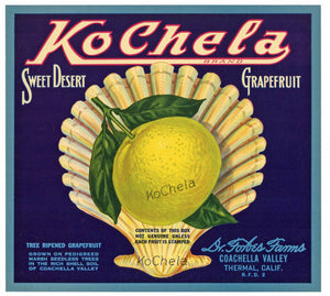 Kochela Brand Vintage Coachella Valley Grapefruit Crate Label