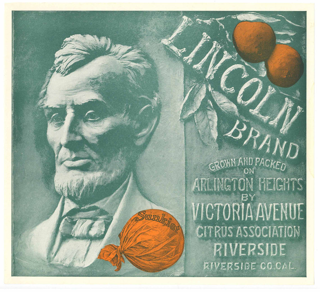 Lincoln Brand Vintage Riverside Orange Crate Label, green