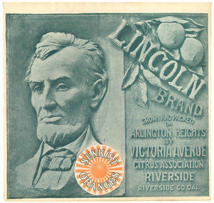 Lincoln Brand Vintage Riverside Orange Crate Label, sunburst