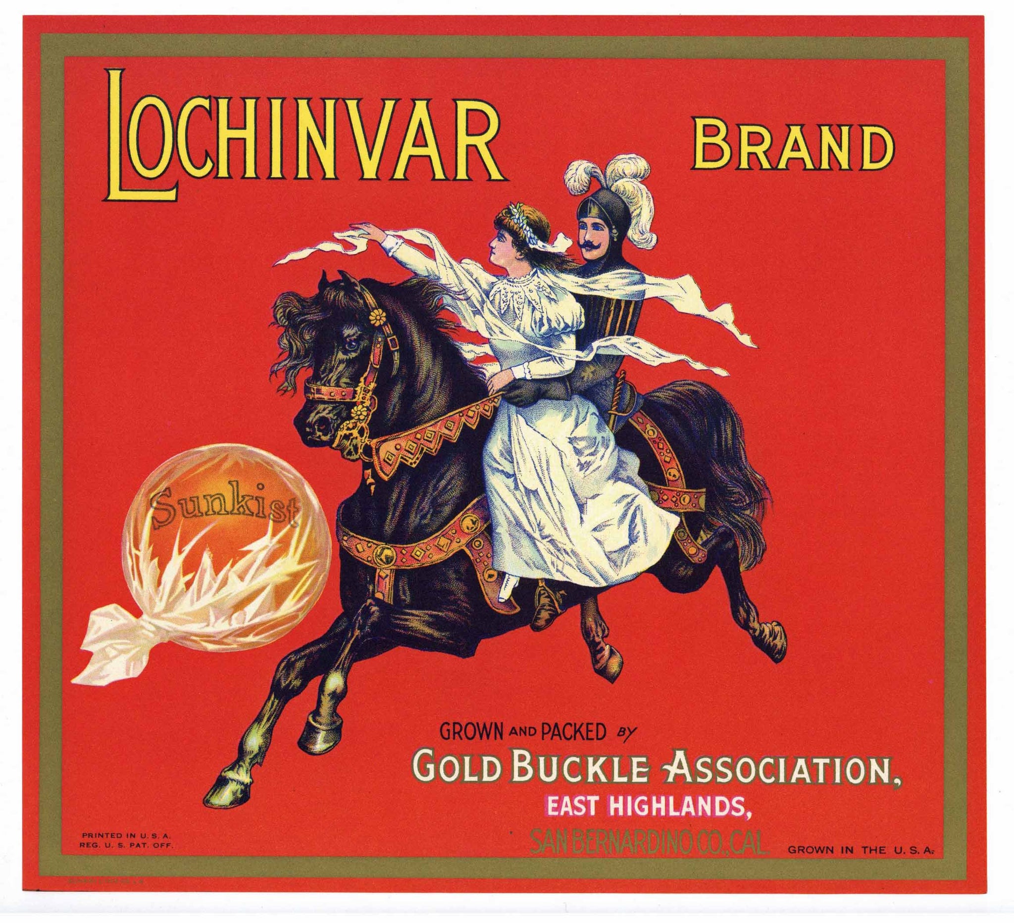 Lochinvar Brand Vintage East Highlands Orange Crate Label, Sunkist Logo