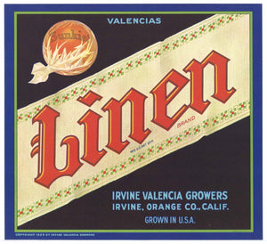 Linen Brand Vintage Irvine Orange Crate Label