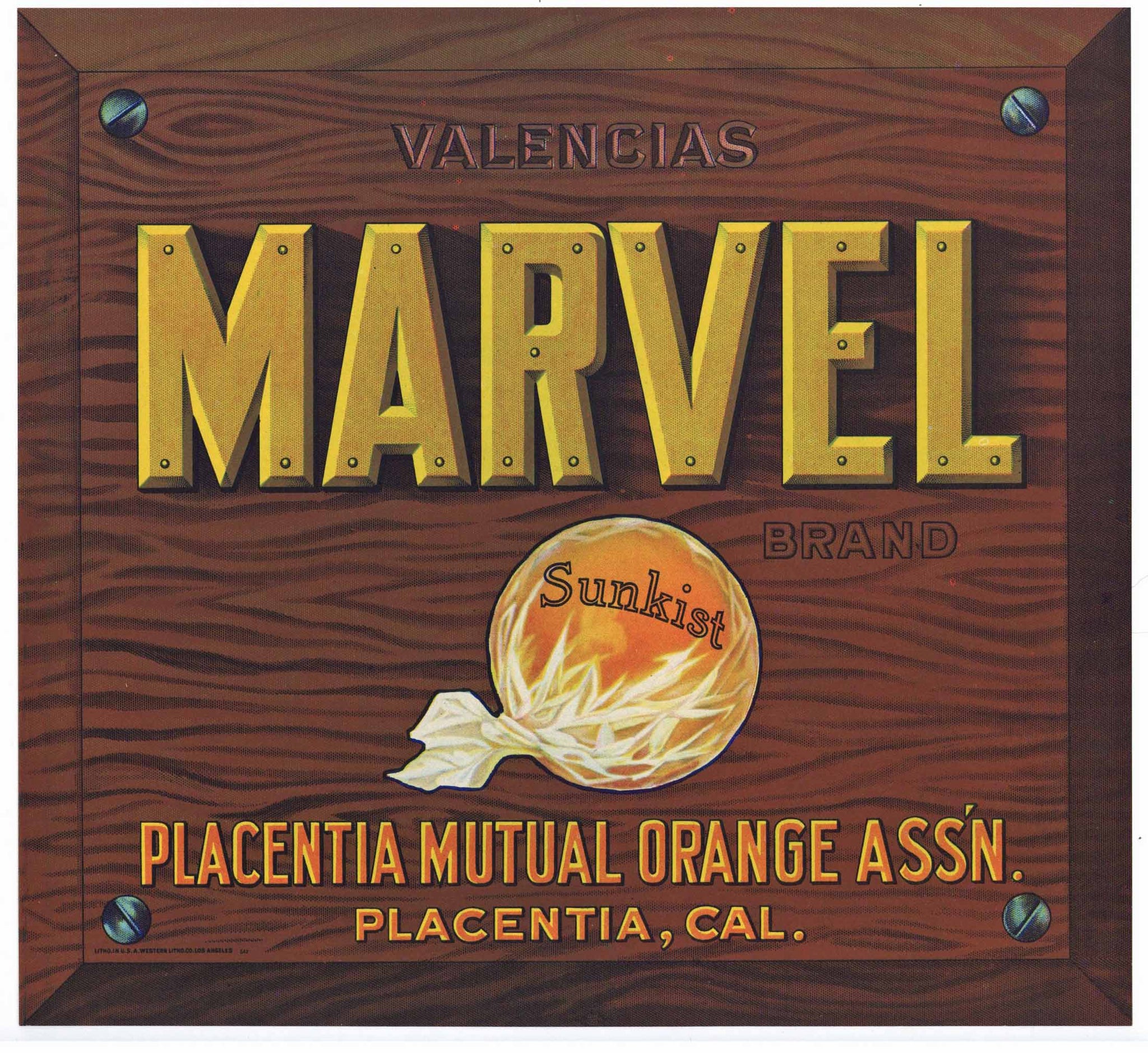Marvel Brand Vintage Placentia Orange Crate Label