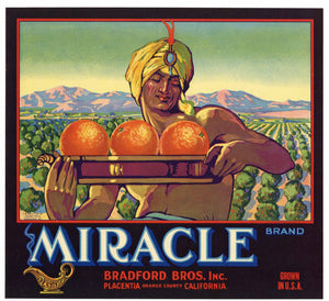 Miracle Brand Vintage Placentia Orange Crate Label