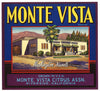 Monte Vista Brand Vintage Riverside Orange Crate Label