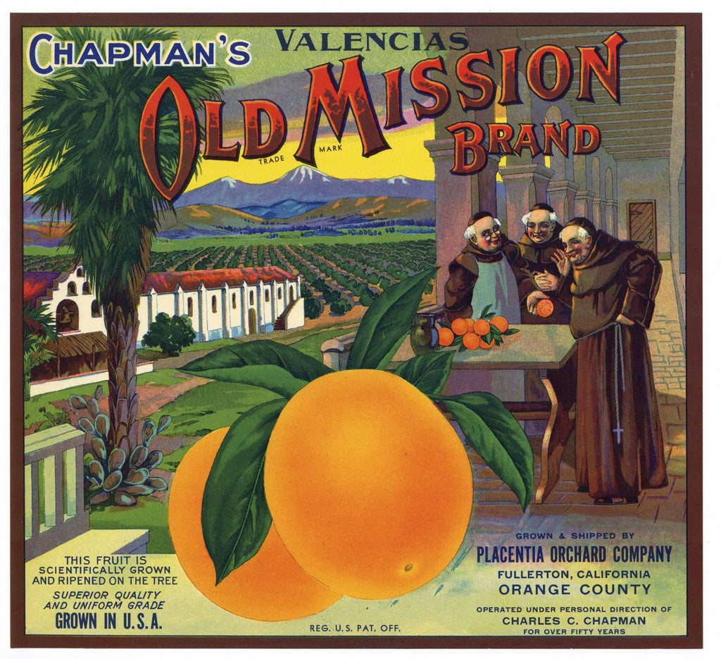 Old Mission Brand Vintage Placentia Orange Crate Label