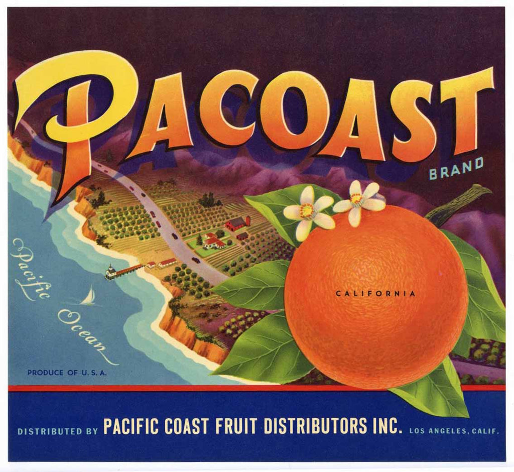 Pacoast Brand Vintage Orange Crate Label