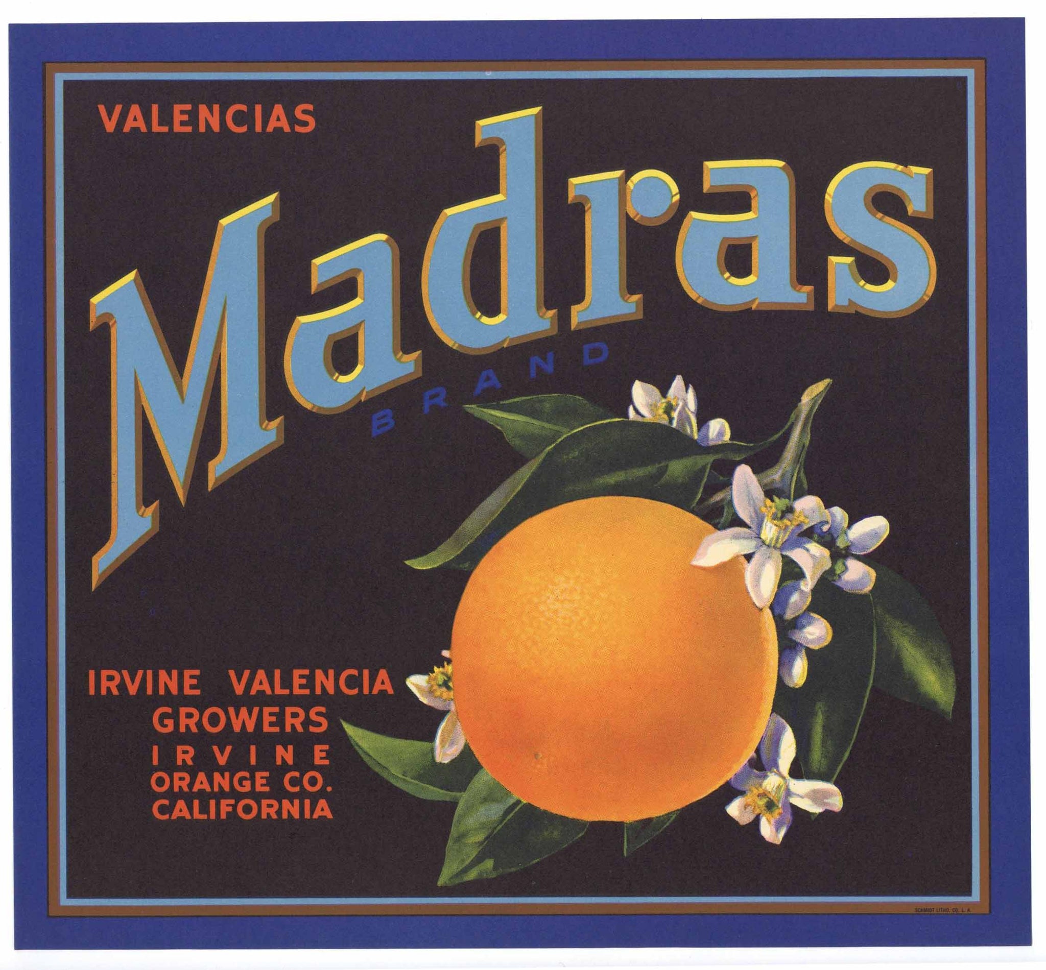 Madras Brand Vintage Irvine Orange Crate Label