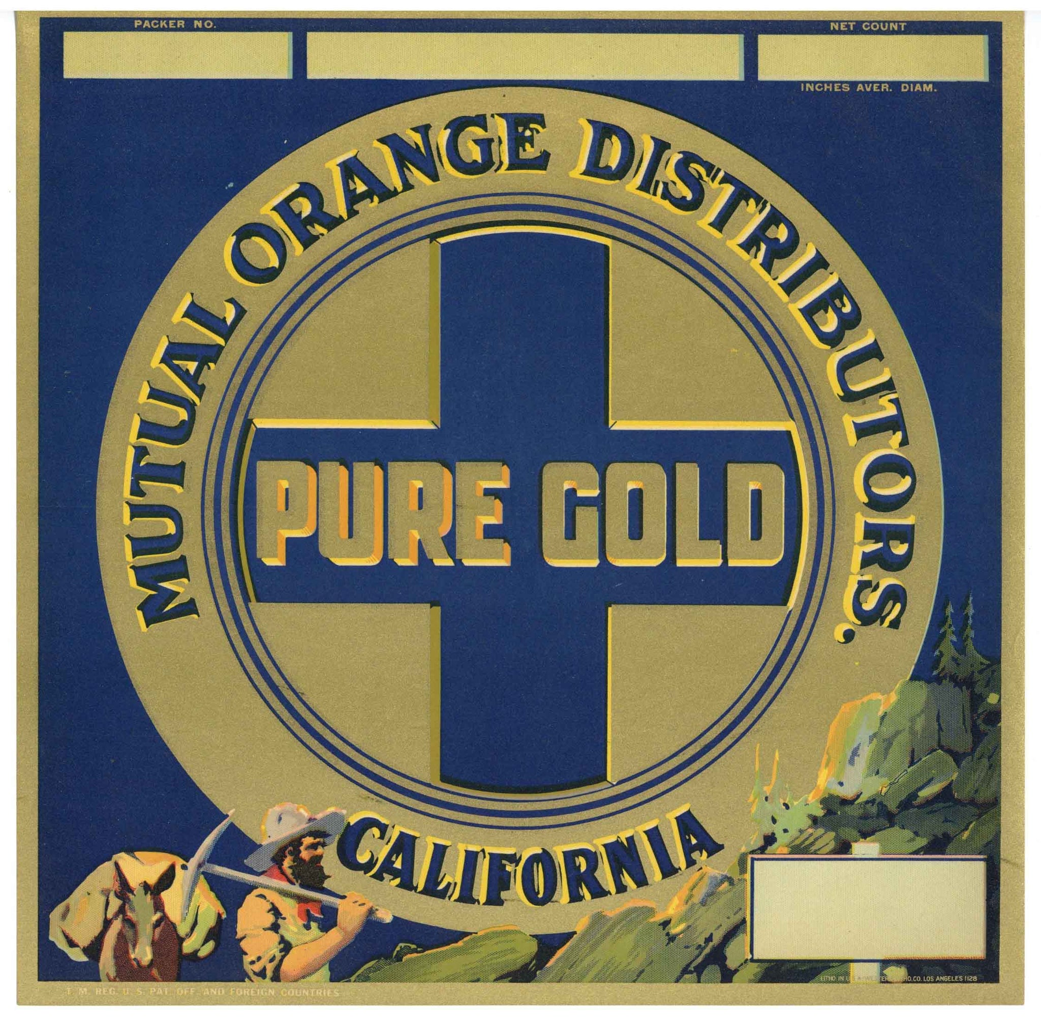 Pure Gold Brand Vintage Orange Crate Label, ht