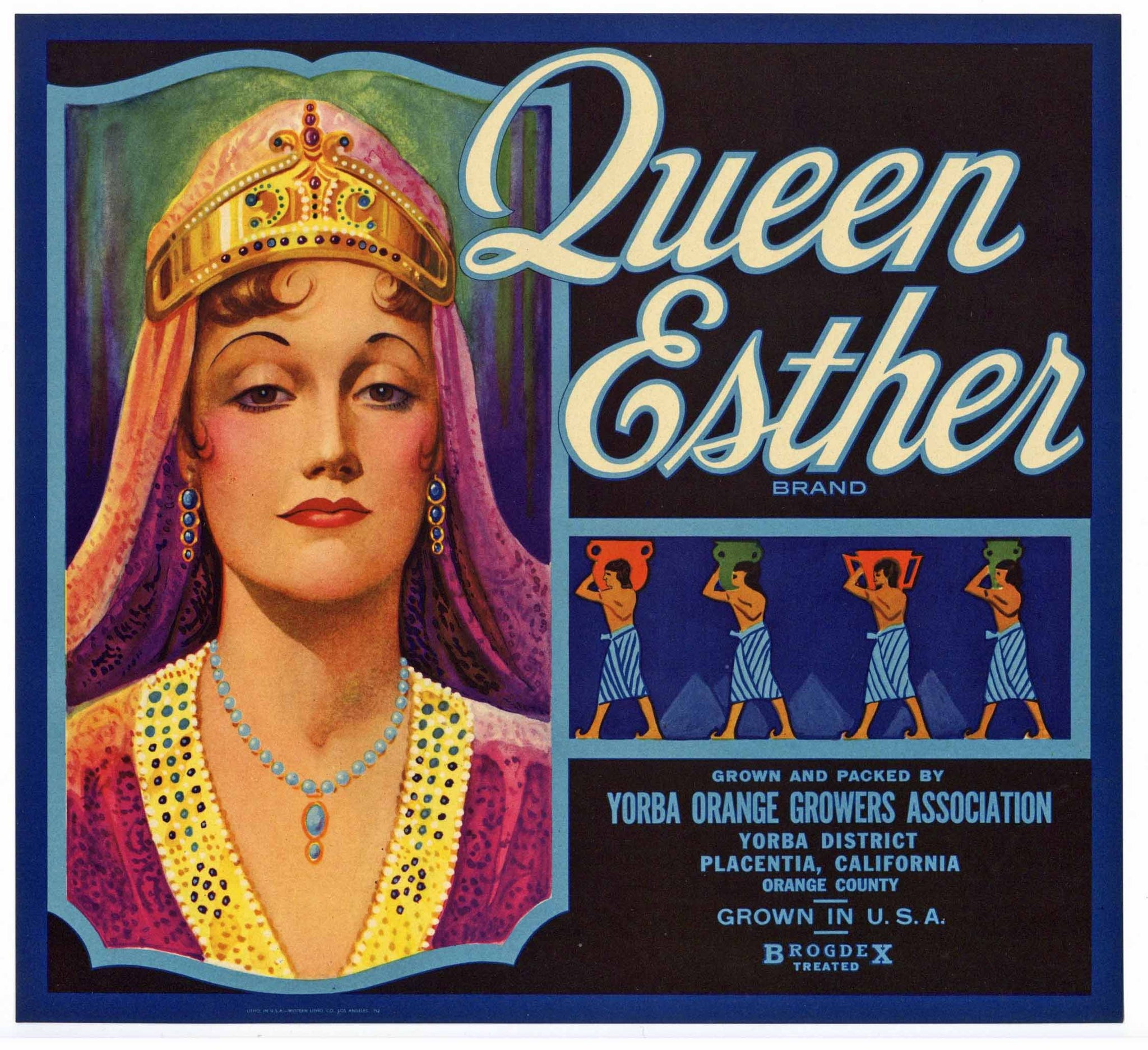 Queen Esther Brand Vintage Placentia Orange Crate Label