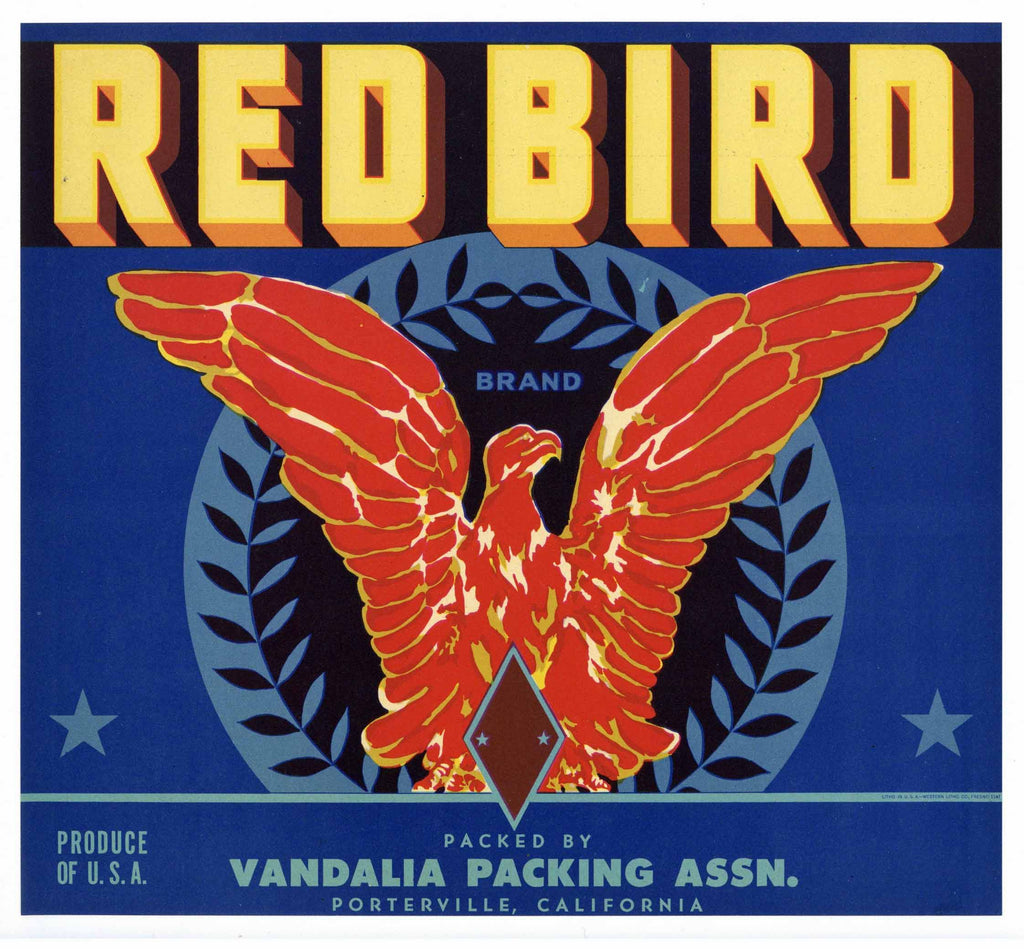 Red Bird Brand Vintage Porterville Orange Crate Label