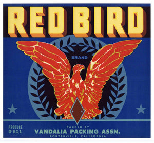 Red Bird Brand Vintage Porterville Orange Crate Label