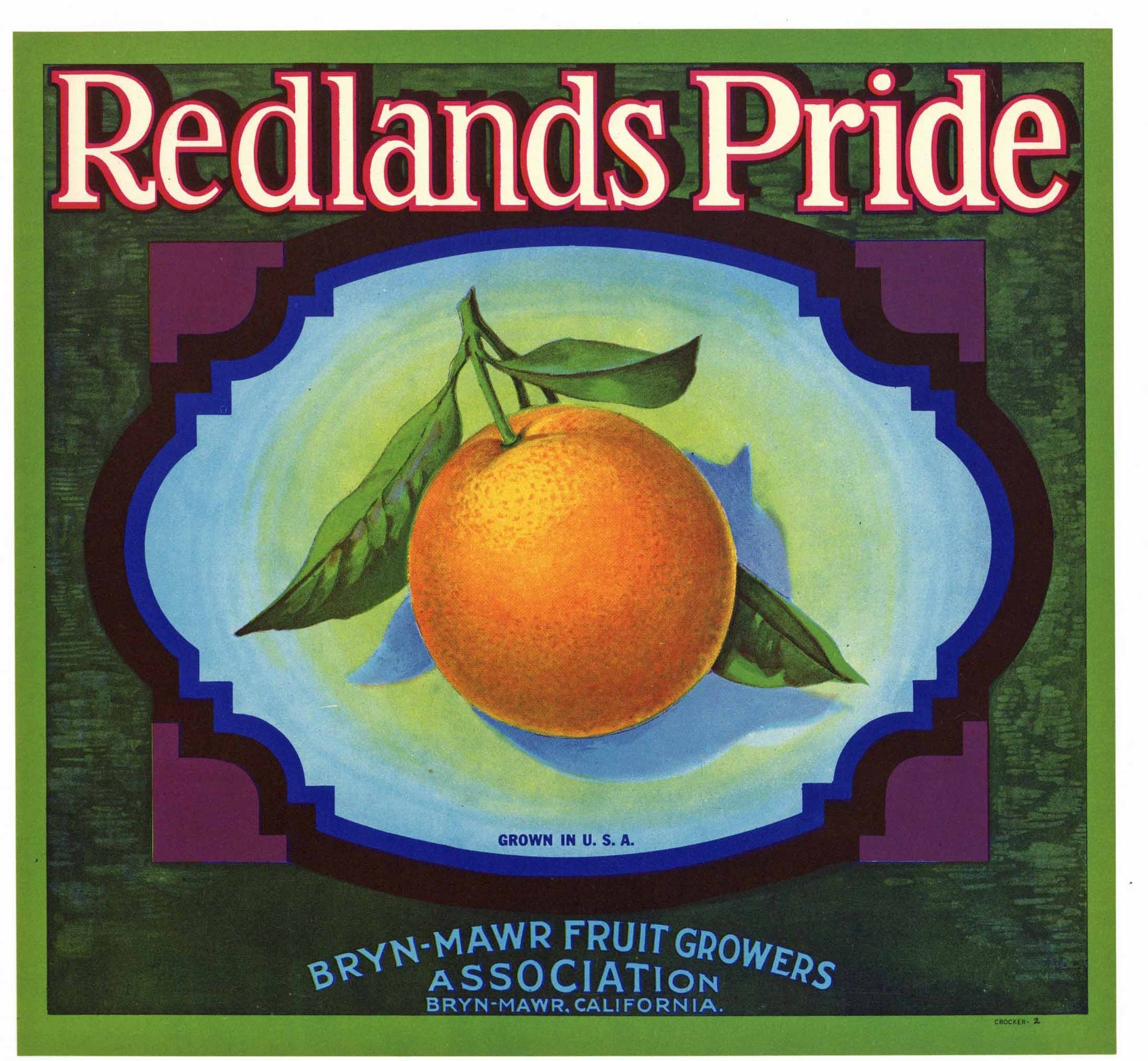 Redlands Pride Brand Vintage Orange Crate Label