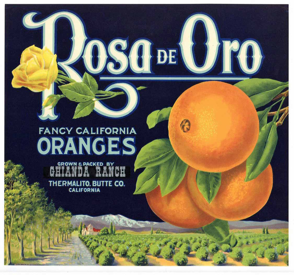 Rosa de Oro Brand Vintage Butte County Orange Crate Label