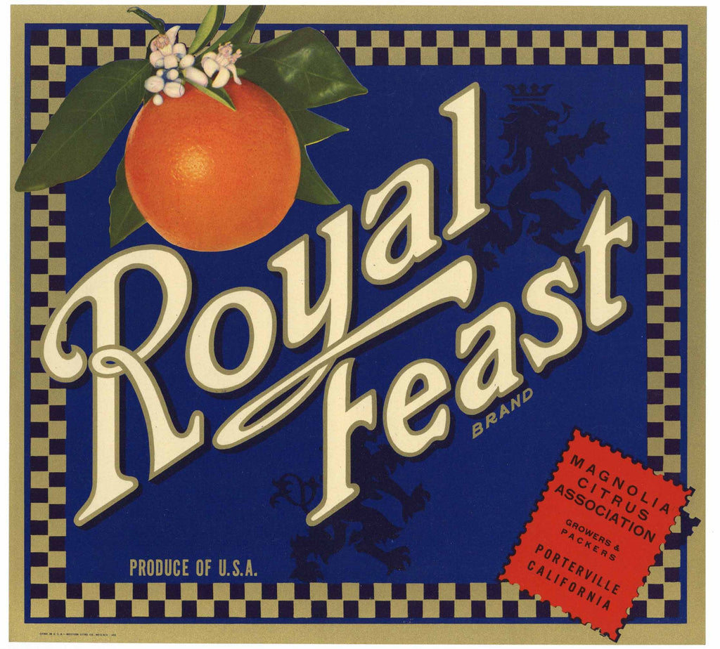 Royal Feast Brand Vintage Porterville Orange Crate Label