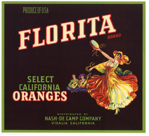Florita Brand Vintage Visalia Orange Crate Label