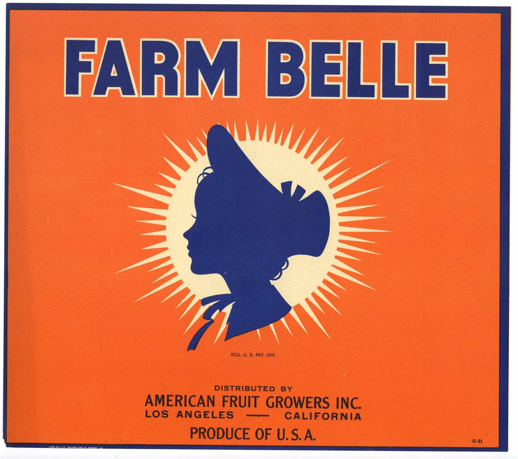 Farm Belle Brand Vintage Orange Crate Label